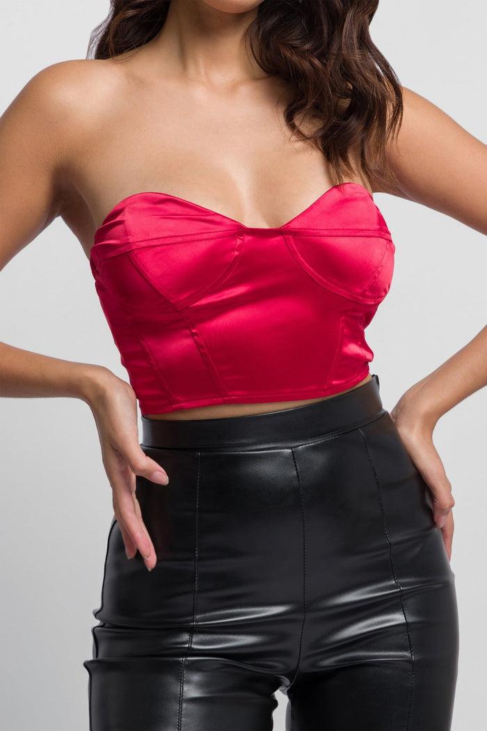 Jaded Rose Shona Red Satin Corset Bustier Crop Top
