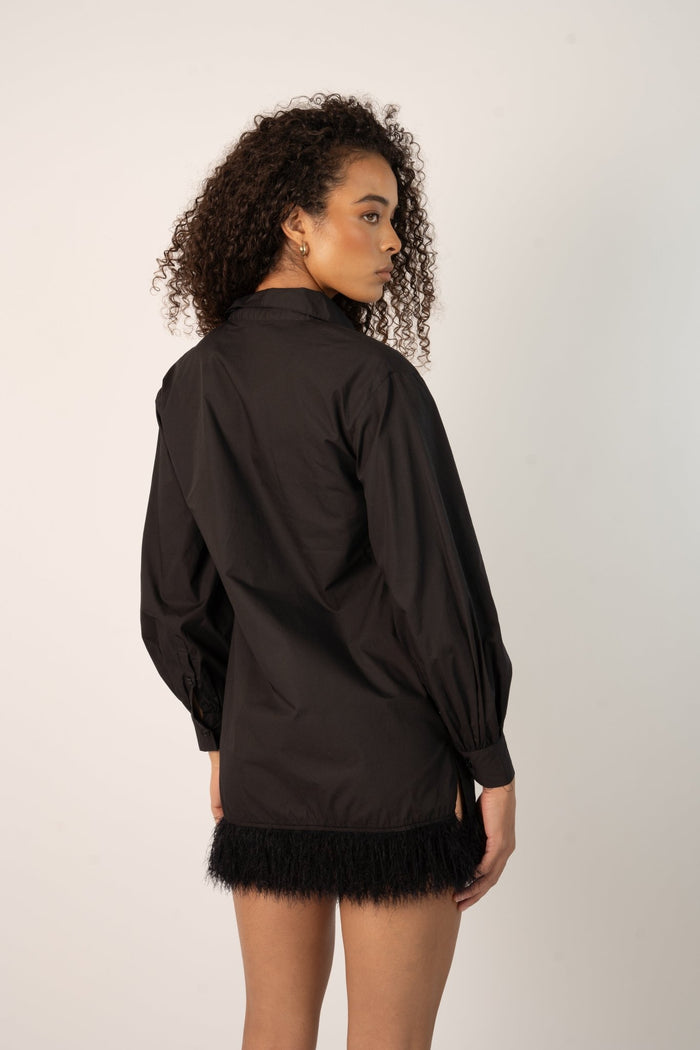 Jaded Rose Siya Shirt Dress In Black With Fur Hem