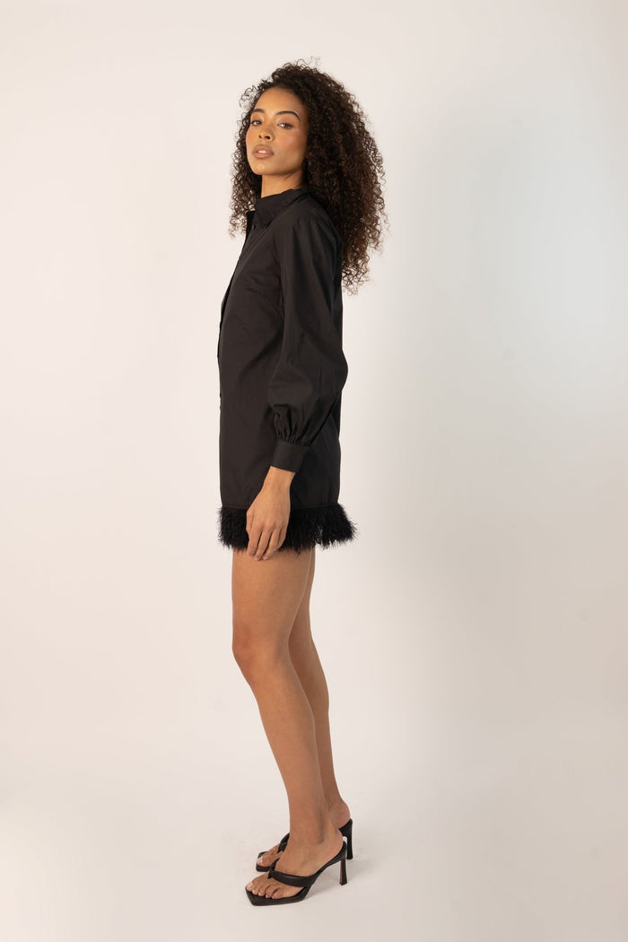 Jaded Rose Siya Shirt Dress In Black With Fur Hem