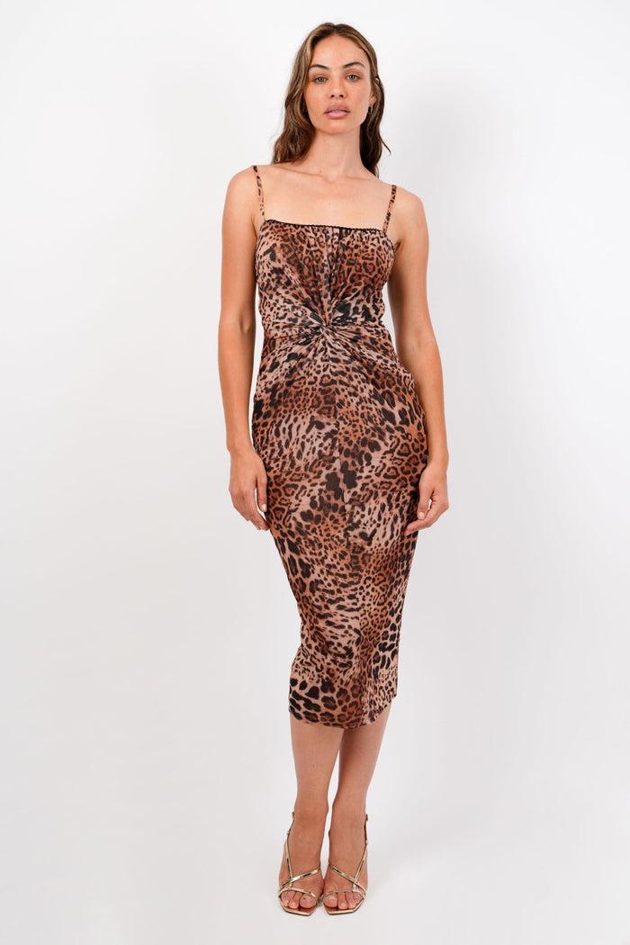 jaded rose Kalia Leopard Midaxi Dress with Twist Cinch