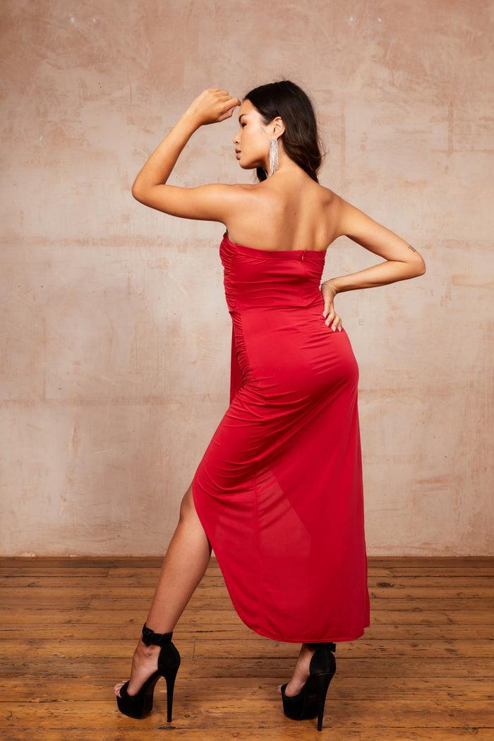 Jaded Rose Karerra Red Bandeau Midi Slip On Drape Dress