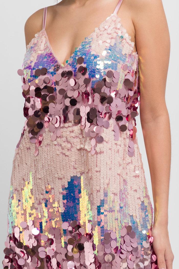 jaded rose Kia Pink Multi Pastel Cami Sequin Mini Dress Festive