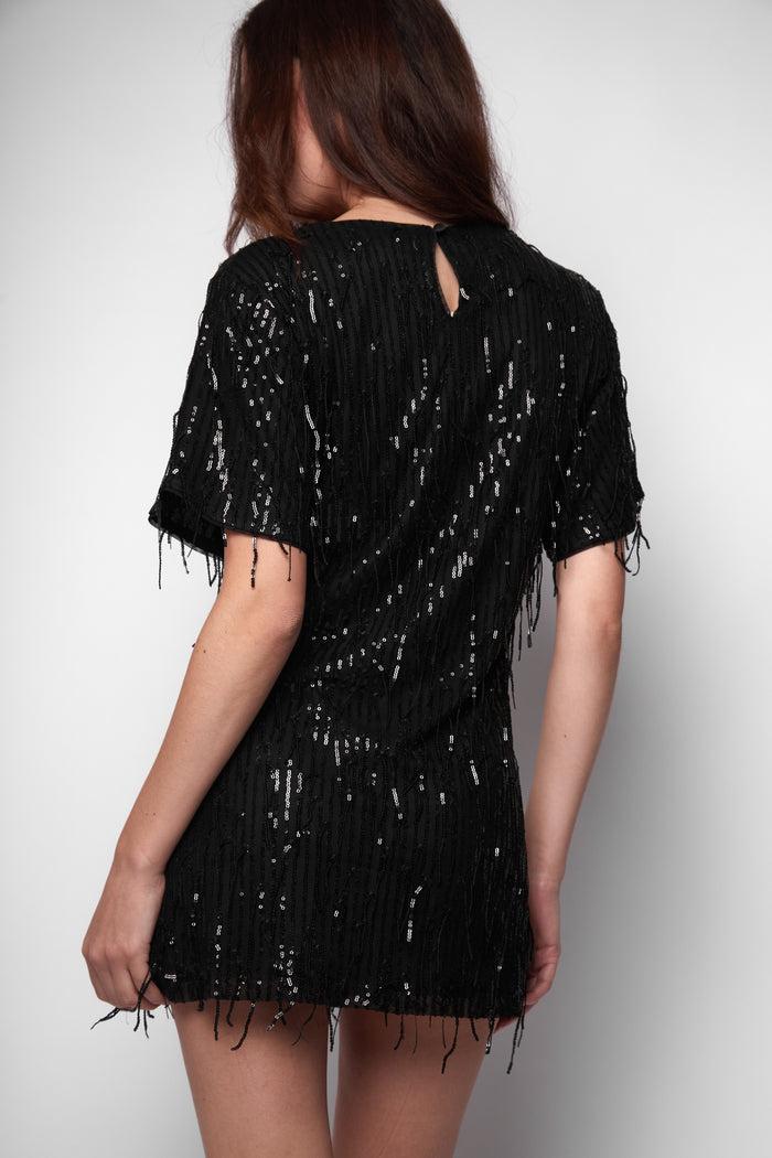 Jaded Rose Kimber Black Tassel Sequin Tunic Mini Dress
