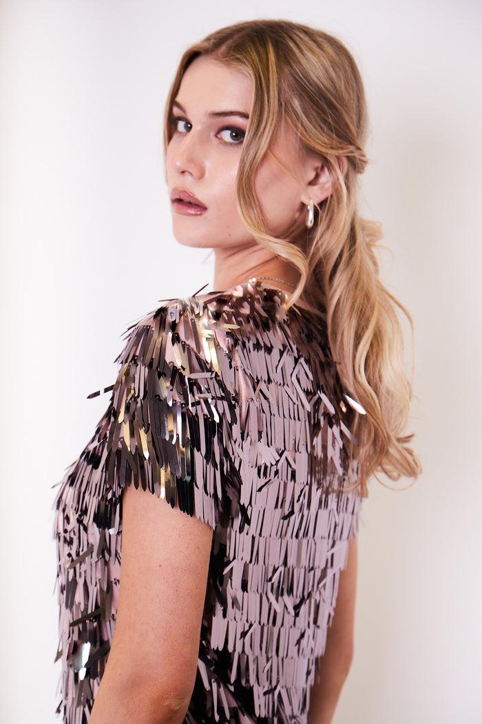 Jaded Rose Kimber Mauve Champagne Sequin Mini Tunic Dress