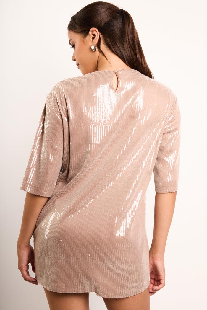 Jaded Rose Kimber Nude Liquid Sequin Mini Tunic Dress