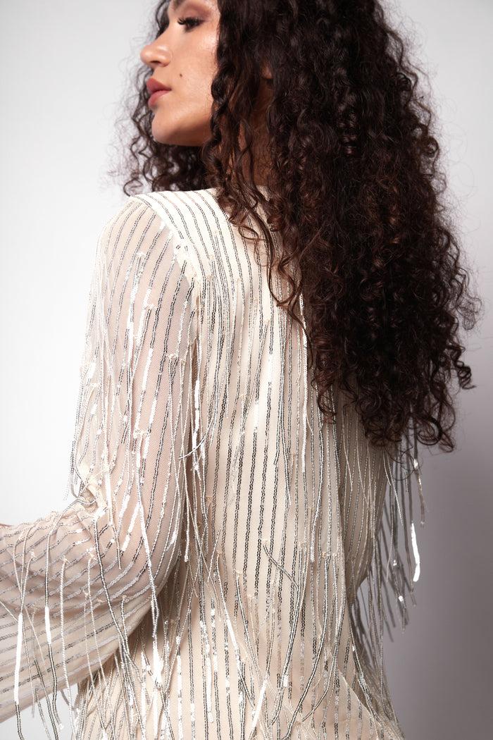 Jaded Rose Kimber Tunic Shift Dress In Silver Tassel Sequin