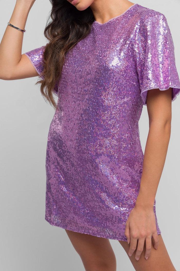 Jaded Rose Kimber Tunic T Shirt Dress In Lilac Sequin