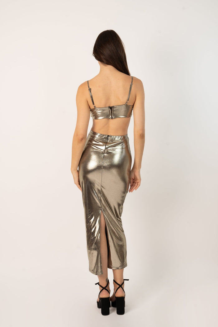 Jaded Rose Kimo Bodycon Maxi Skirt In Metallic Gold