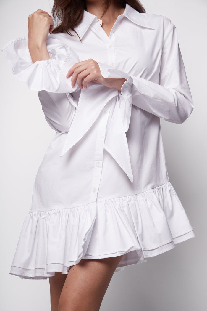 Jaded Rose Kori White Peplum Shirt Dress Split Flared Cuff Sleeve