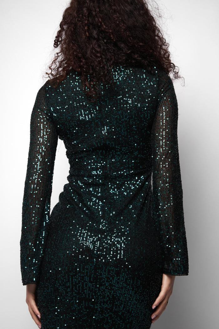 Jaded Rose Lenny Emerald Sequin Long Sleeve Maxi Dress