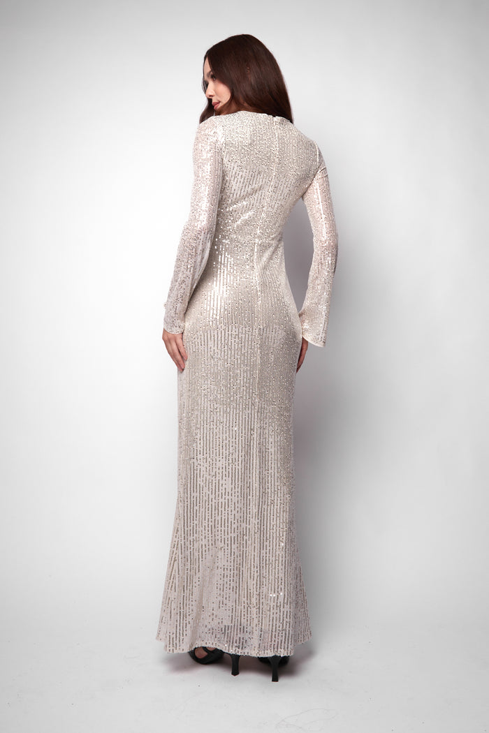 Jaded Rose Lenny Silver Sequin Long Sleeve Maxi Dress