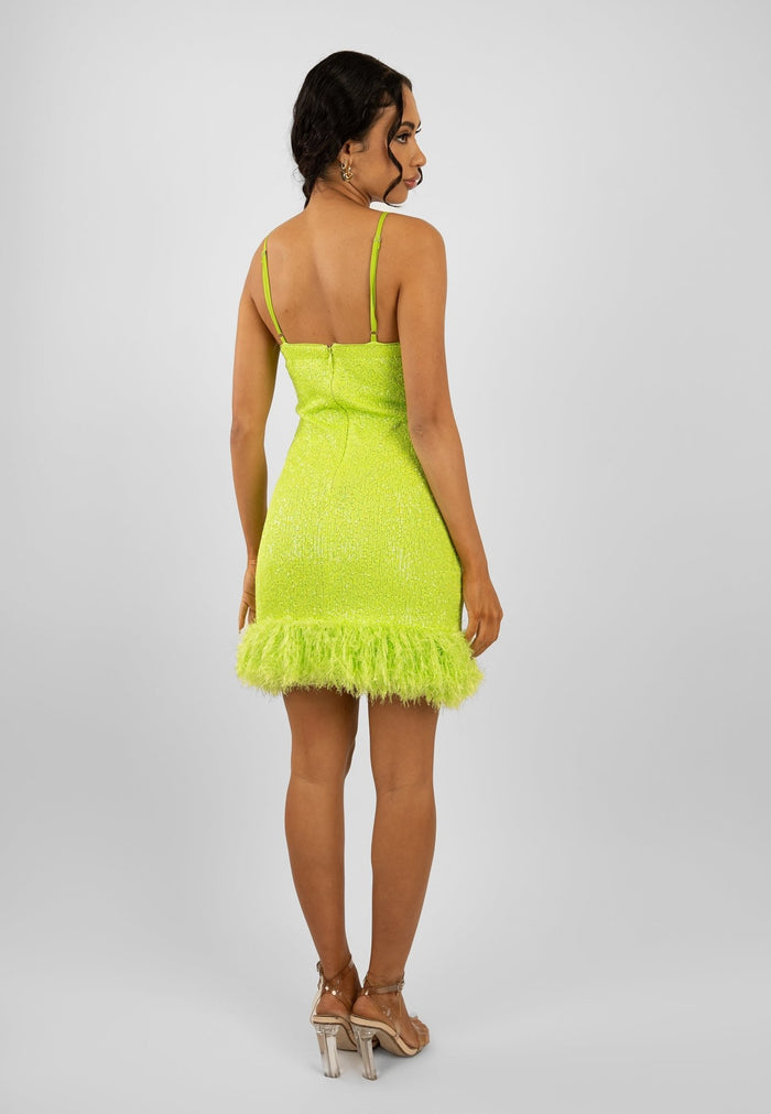 Jaded Rose Lima Sequin Dress In Lime With Faux Fur Trim Party The Night Away