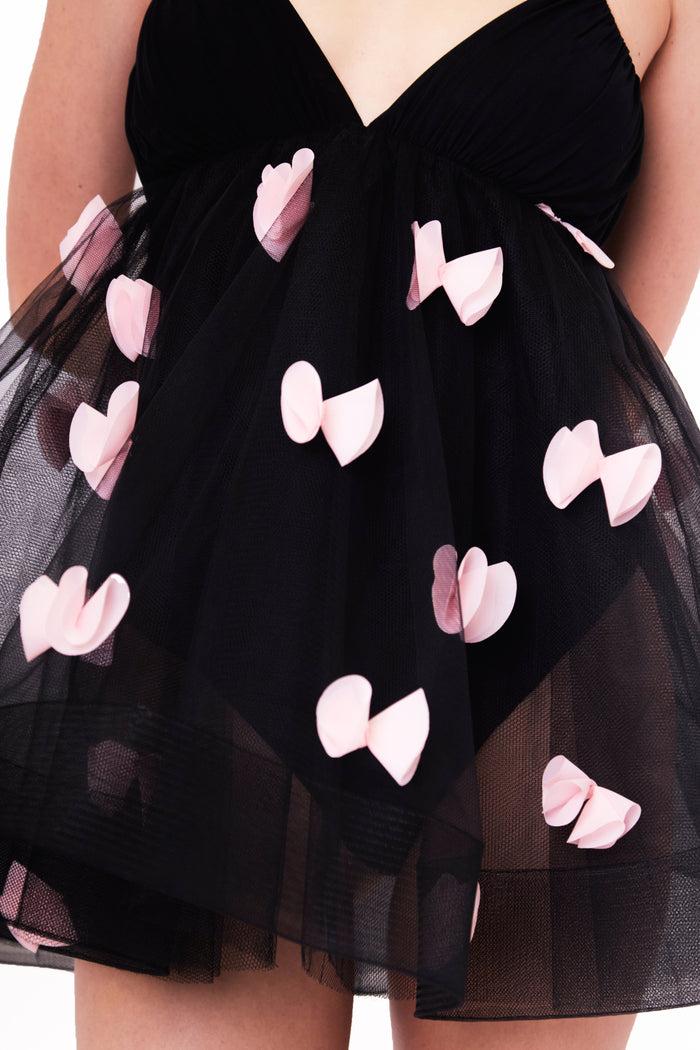 Jaded Rose Loli Black And Pink 3D Floral Mini Babydoll Dress