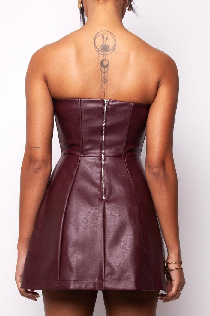 Jaded Rose Lorna Burgundy Faux Leather Mini Corset Dress