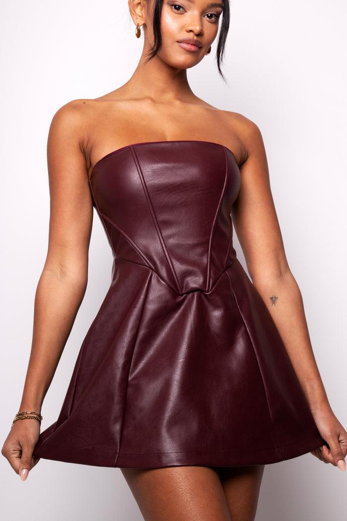Jaded Rose Lorna Burgundy Faux Leather Mini Corset Dress