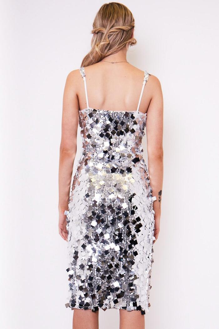 Jaded Rose Lorna Silver Square Neck Sequin Midi Dress