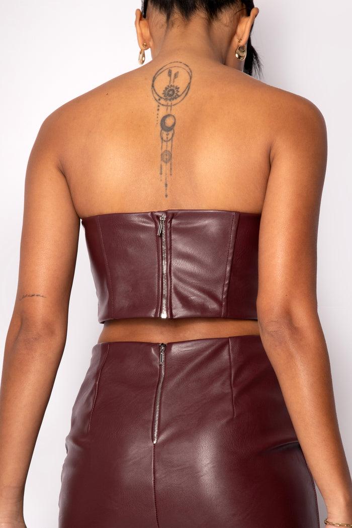 Jaded Rose Lumea Burgundy Faux Leather Corset Bandeau Crop Top