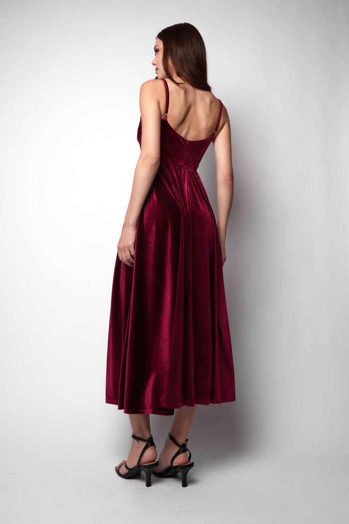 Jaded Rose Mia Corset Dress In Velvet Oxblood Full Skirt