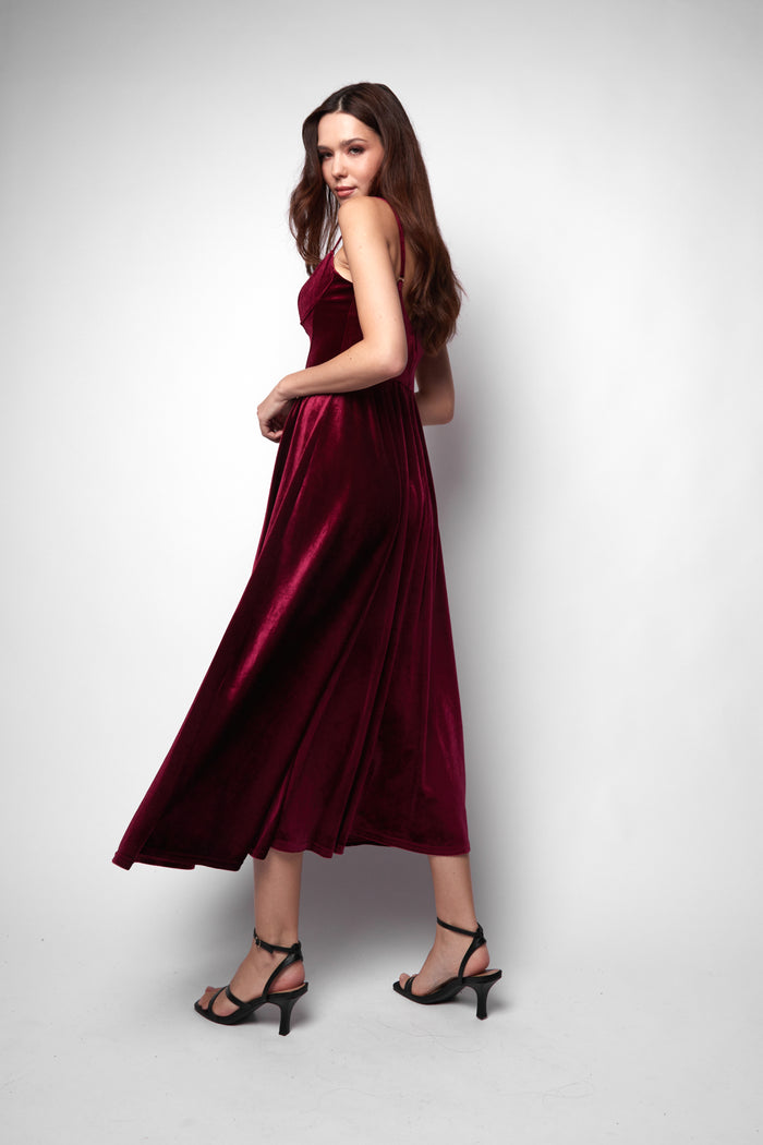 jaded rose Mia Corset Dress in Velvet Oxblood Full Skirt