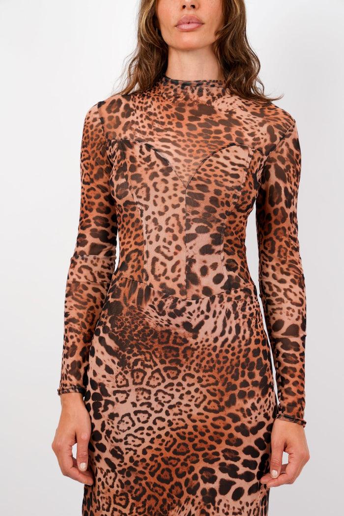 Jaded Rose Mia Leopard Mesh Maxi Dress High Neck Long Sleeve