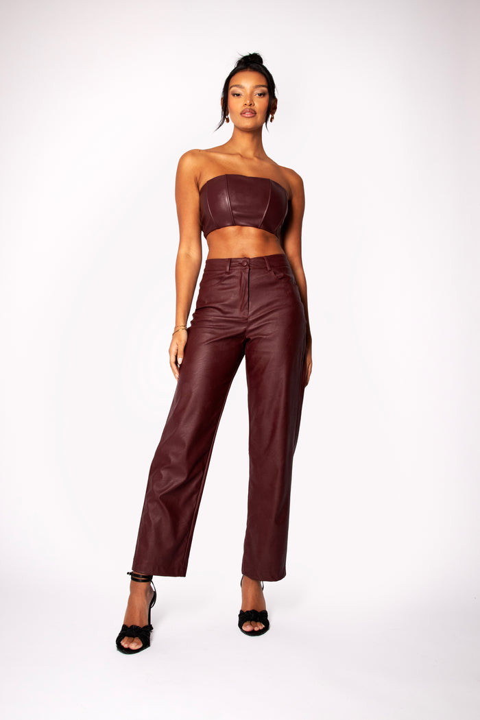 Jaded Rose Mimi Burgundy Faux Leather Straight Leg Pants