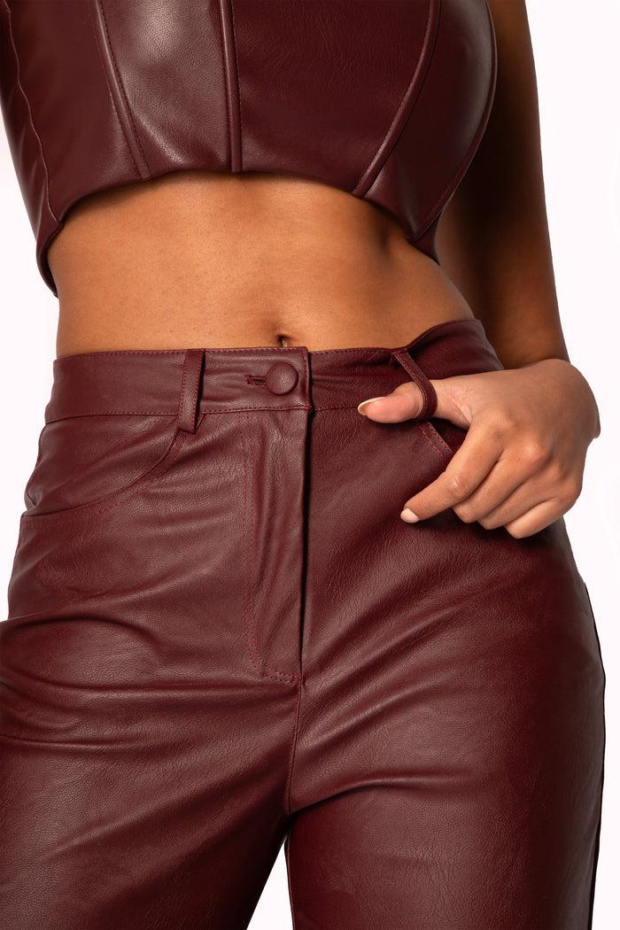 Jaded Rose Mimi Burgundy Faux Leather Straight Leg Pants