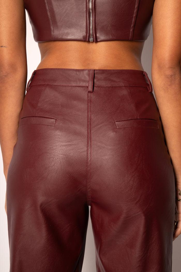 Jaded Rose Mimi Burgundy Faux Leather Straight Leg Pants