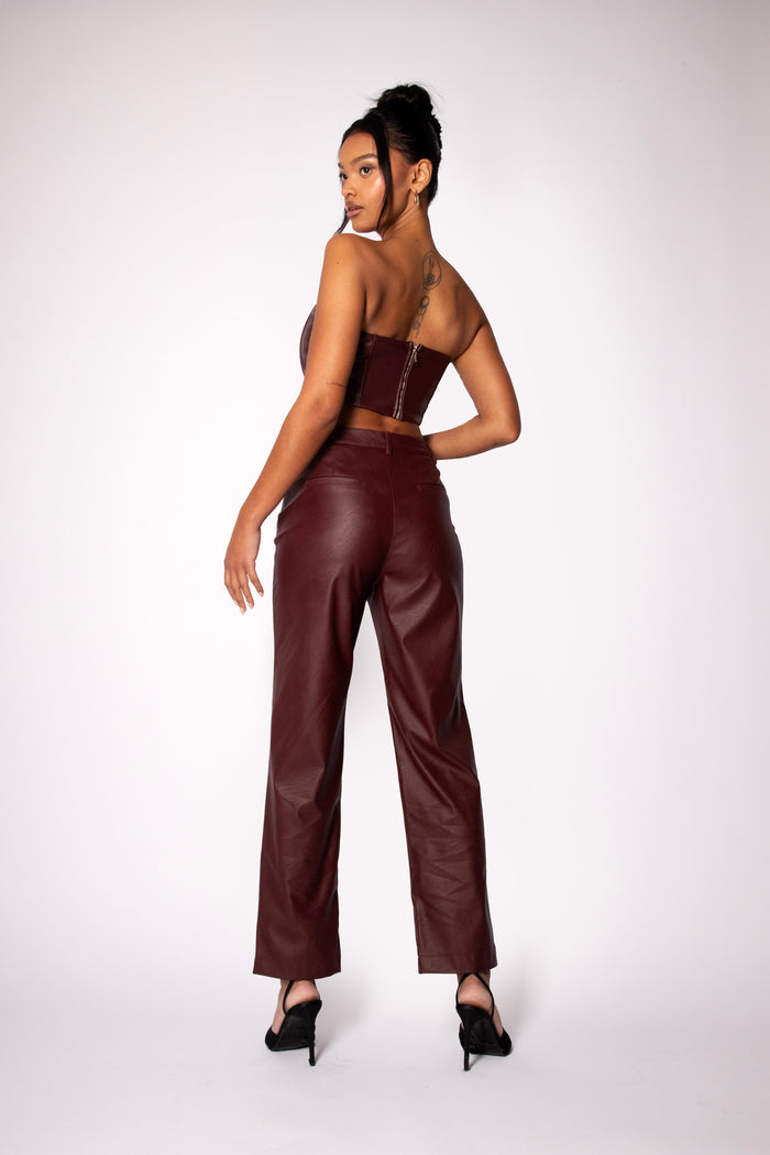 jaded rose Mimi Burgundy Faux Leather Straight Leg Pants