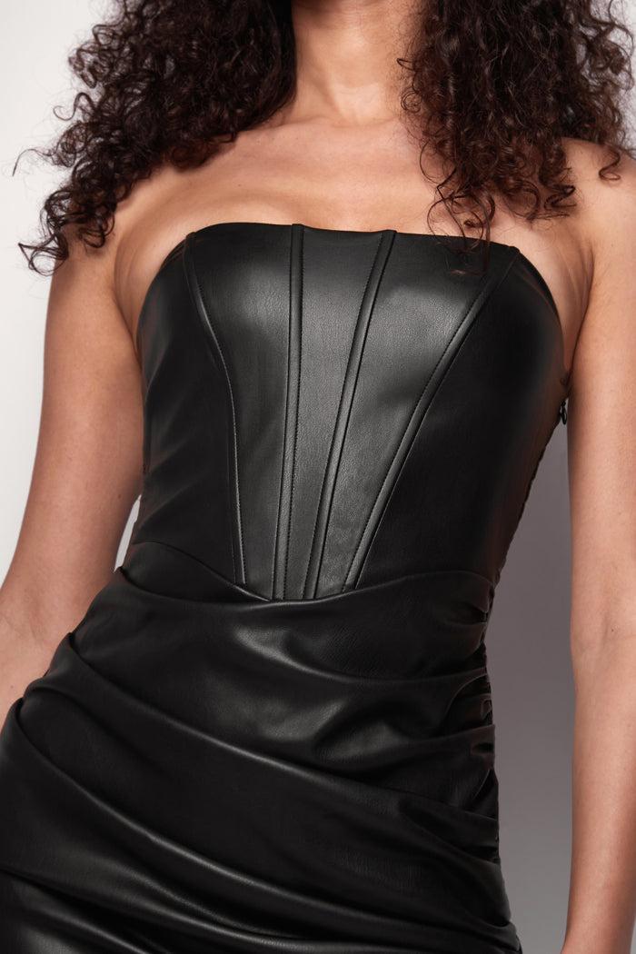 Jaded Rose Nicky Black Corset Faux Leather Wrap Maxi Dress