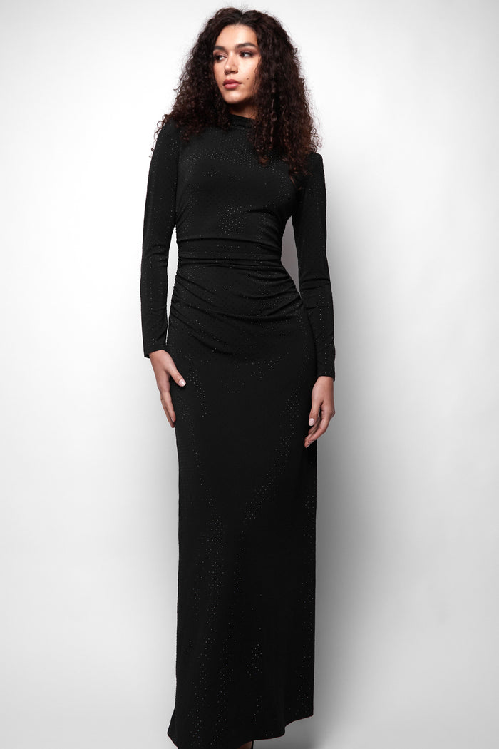 jaded rose Penny Black Hotfix Stud Long Sleeve Maxi Dress