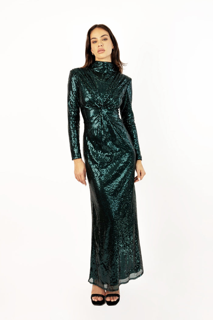 jaded rose Rika Maxi Sequin Dress in Deep Sea Green