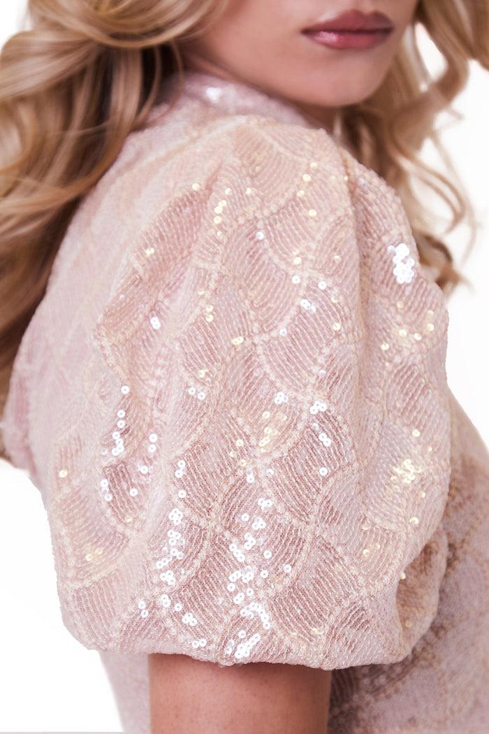 jaded rose Roli Blush Pink Sequin Puff Sleeve Mini Dress