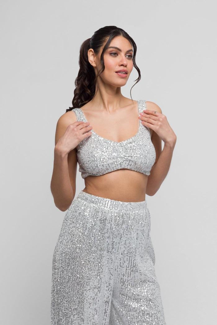jaded rose Sali Sequin Pants in Silver. Dazzling & Versatile