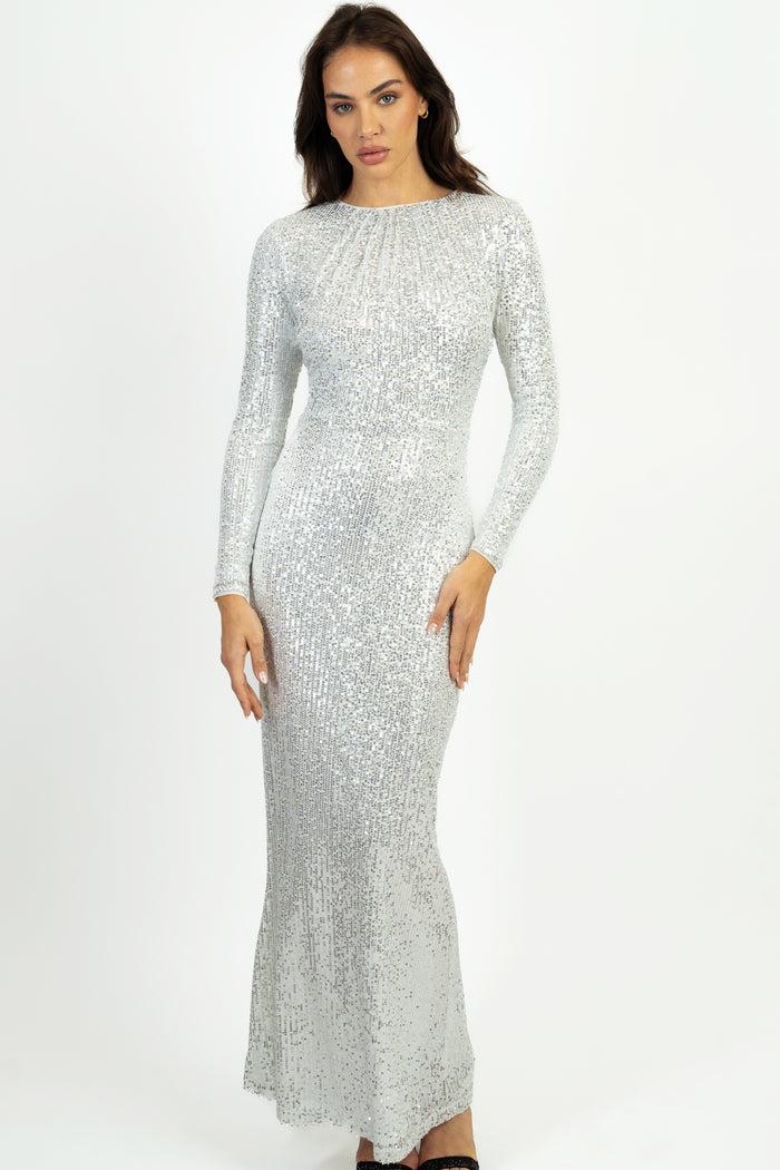 Jaded Rose Samman Maxi Dress In Silver/White Sequin