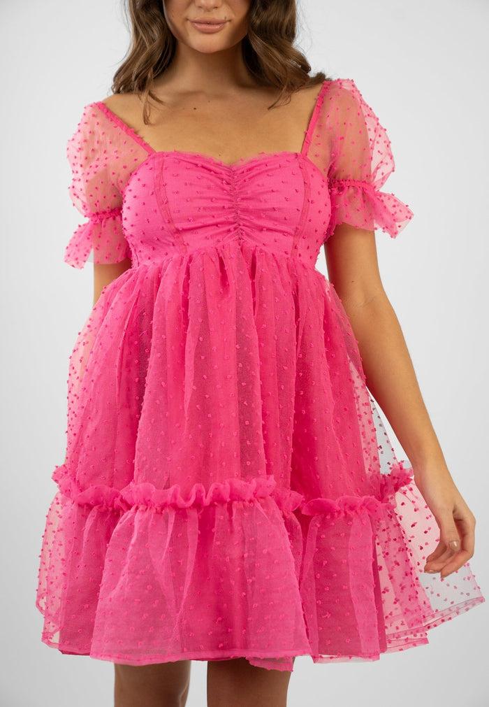 Jaded Rose Senraha Tulle Fuchsia Mini Dress In Mesh Fun & Flirty