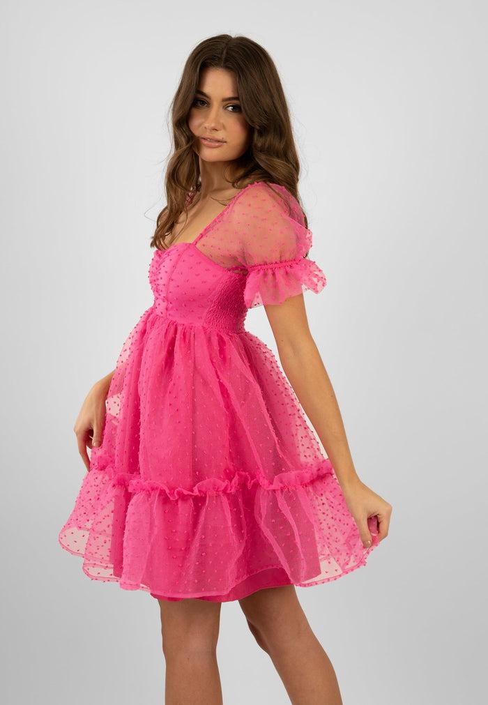 Jaded Rose Senraha Tulle Fuchsia Mini Dress In Mesh Fun & Flirty