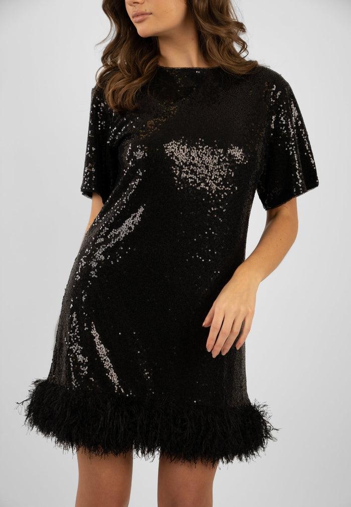 Jaded Rose Tana Tunic Black Sequin Dress With Faux Fur