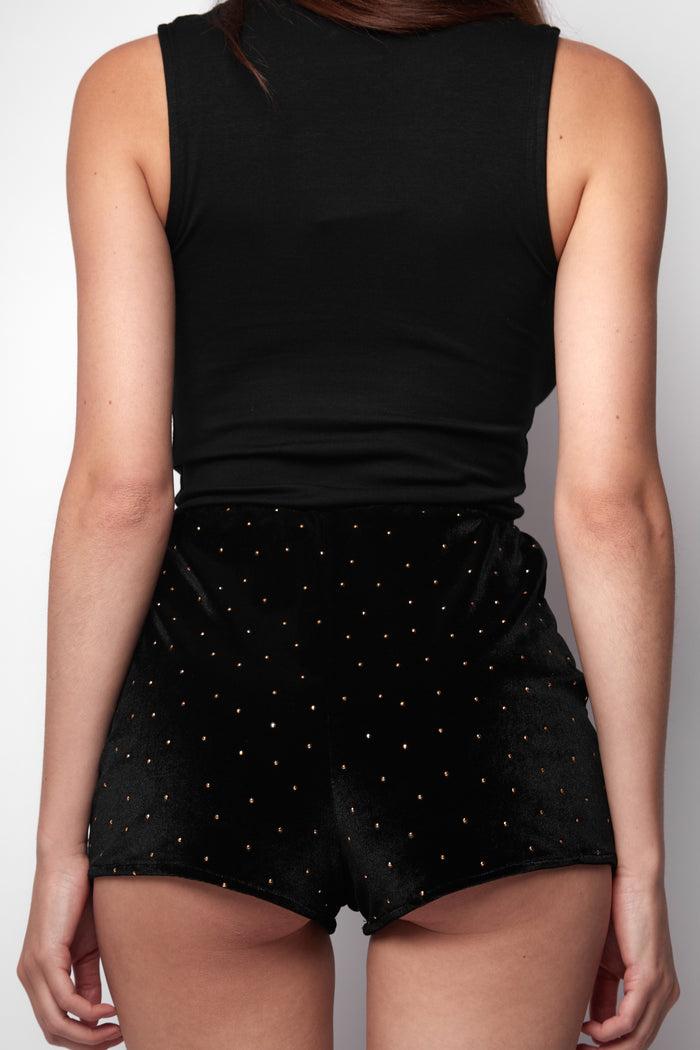 Jaded Rose Victor Velvet Stretch Mini Hotpants Gold Stud Detail