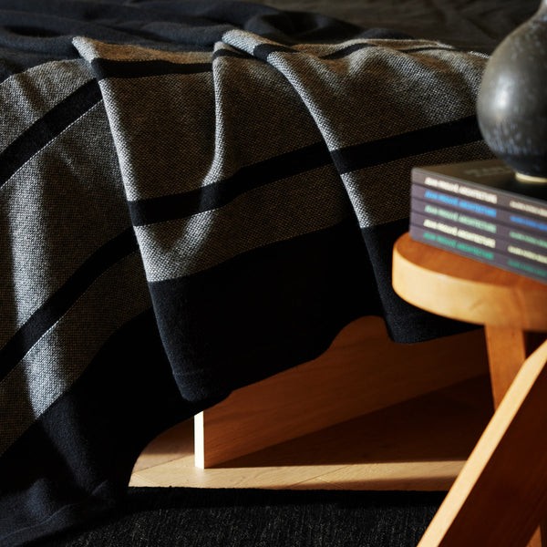 James Perse Baja Stripe Knit Blanket Black/Heather Grey