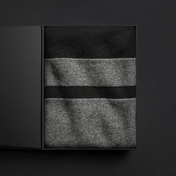 james perse Baja Stripe Knit Blanket Gift Box Black/Heather Grey