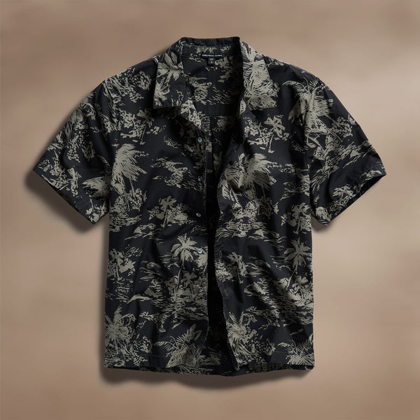 james perse Brandílera Print Short Sleeve Shirt Black/Army Green Pigment