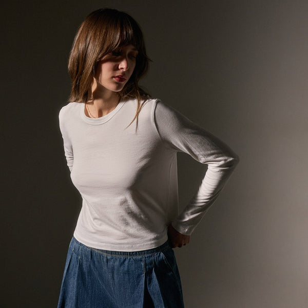 james perse Brushed Elevated Jersey Long Sleeve Tee White