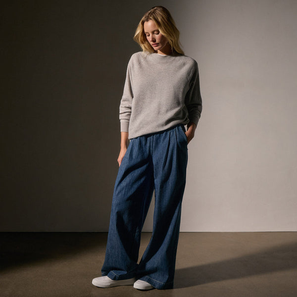 James Perse Brushed Thermal Knit Mock Neck Heather Grey