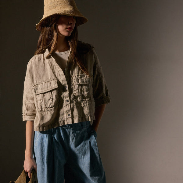 James Perse Cargo Pocket Cropped Shirt Overcast Pigment