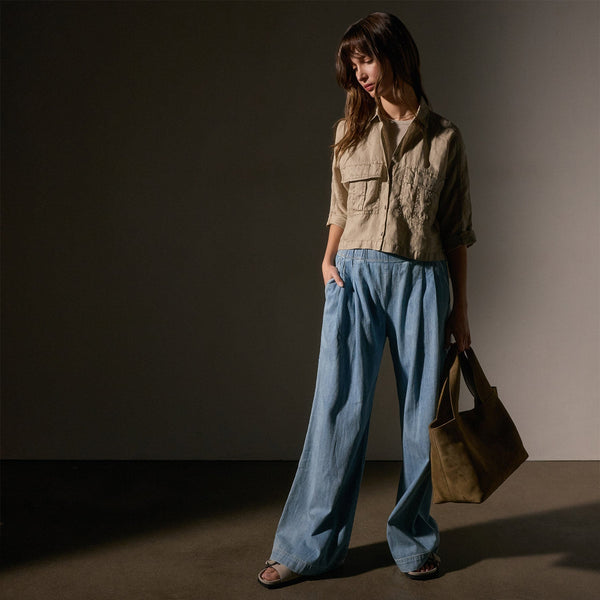 James Perse Cargo Pocket Cropped Shirt Overcast Pigment