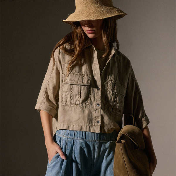 james perse Cargo Pocket Cropped Shirt Overcast Pigment