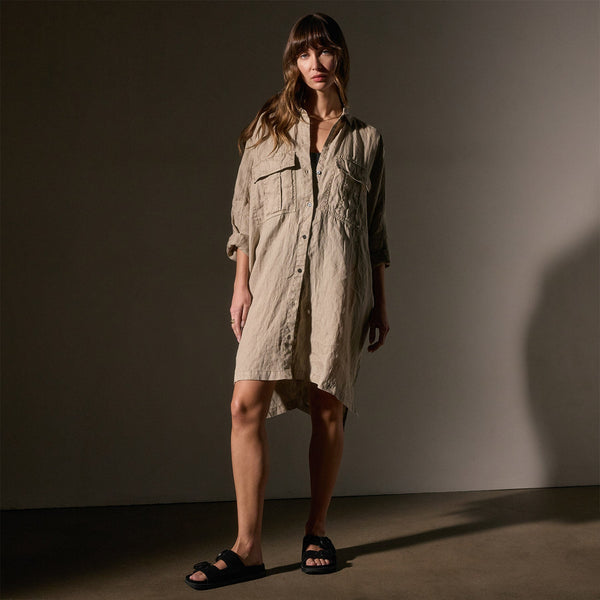 James Perse Cargo Pocket Swing Dress Overcast Pigment