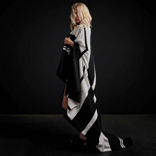 James Perse Cashmere Stripe Knit Blanket Black/White