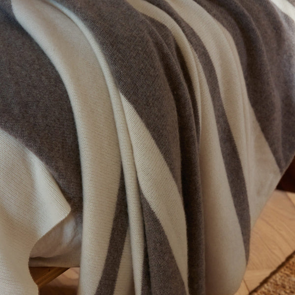 james perse Cashmere Stripe Knit Blanket Taupe Melange/White