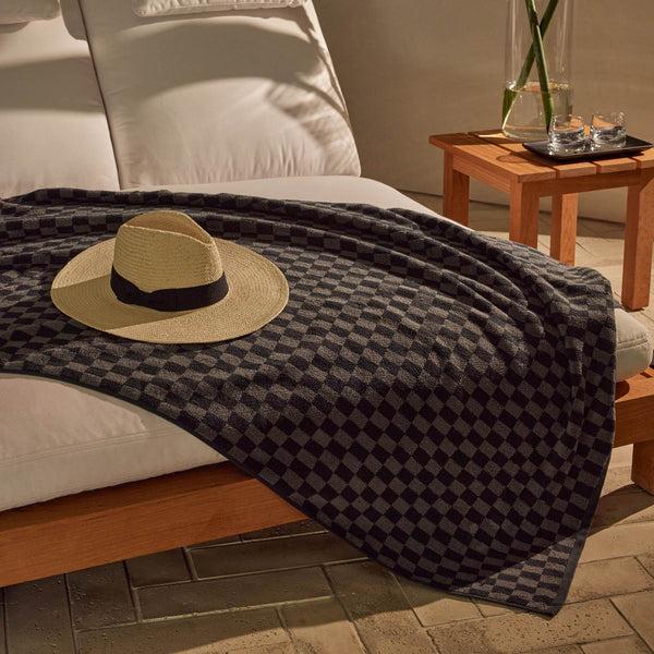 James Perse Checkered Beach Towel Slate/Raccoon Grey